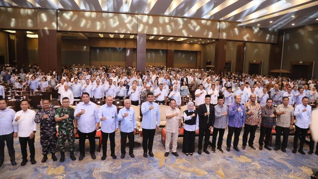 Mendagri Tito Karnavian saat memberikan sambutan dalam acara Musrenbang RKPD Provinsi Sumut Tahun 2027