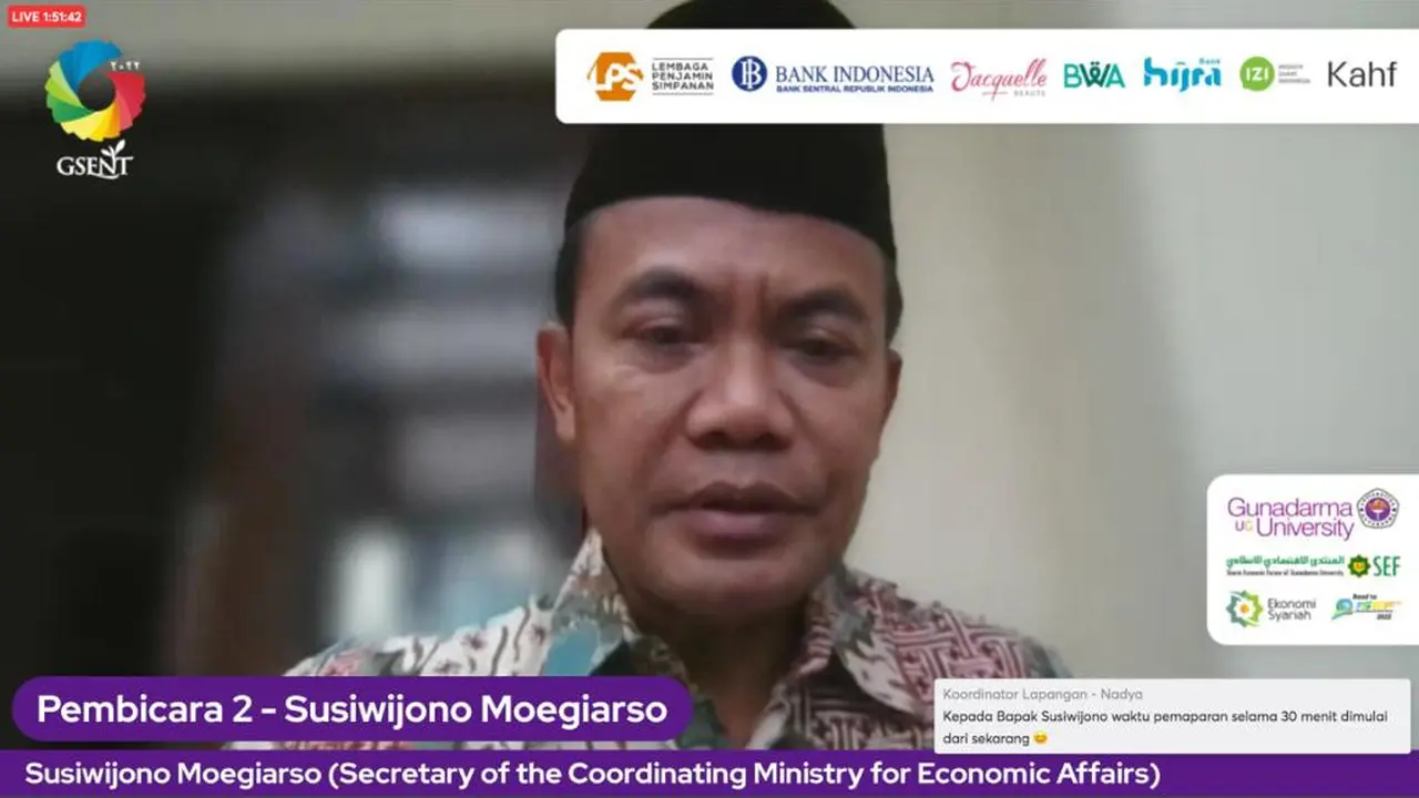 Sekretaris Kementerian Koordinator Bidang Perekonomian Susiwijono Moegiarso dalam acara 1st National Seminar “Embracing Islamic: Economics Development as a way Towards Strong, Sustainable, and Inclusive Growth”.