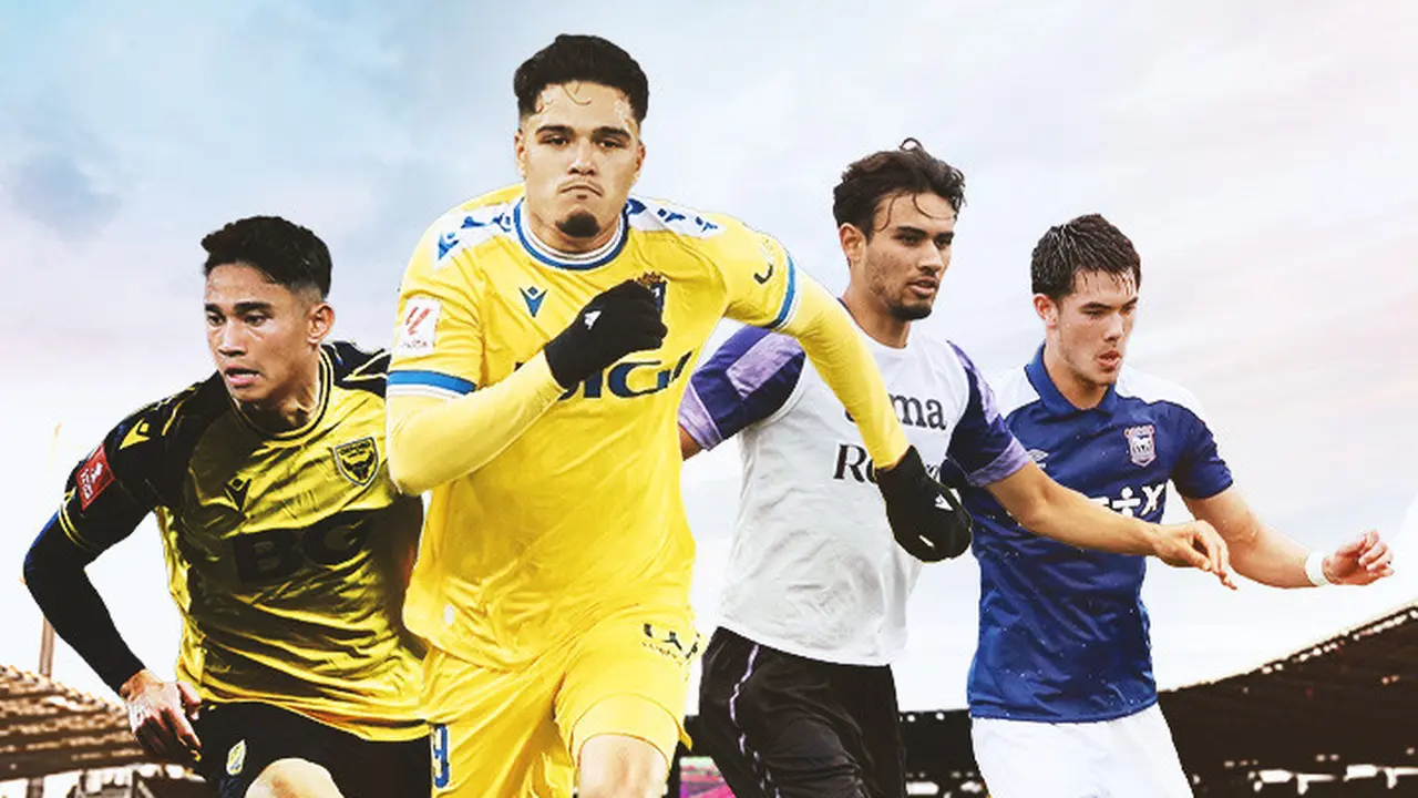 Ilustrasi - Ragnar Oratmangoen (jersey Cadiz), Elkan Baggott (Ipswich), Marselino Ferdinan (jersey Oxford United), Nathan Tjoe-A-On (Swansea)
