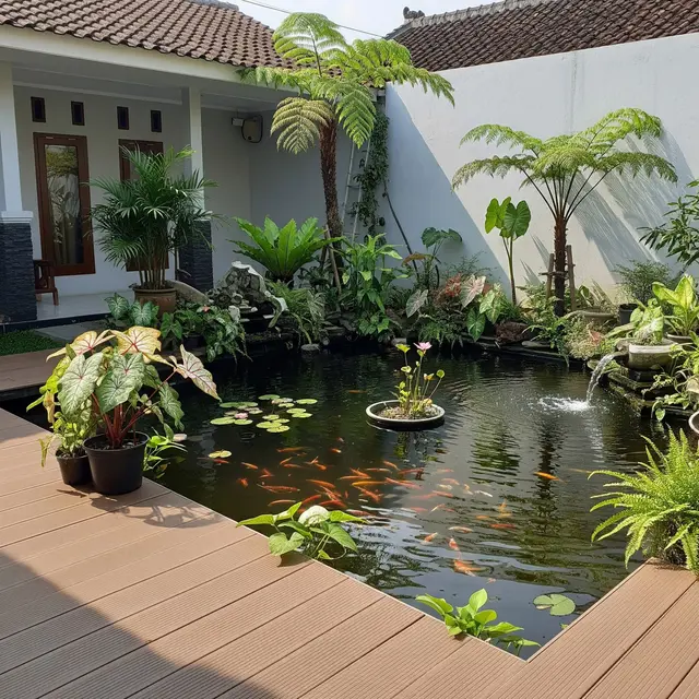 Inspirasi Kolam Ikan Keluarga yang Minim Risiko Terpeleset (AI)
