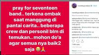 Unggahan Rian d'Masiv terkait hilangnya band Seventeen lantaran tsunami Anyer. (Instagram/Rian Ekky Pradipta)