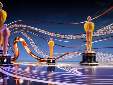 Penampakan panggung Academy Awards atau Oscar 2019 di Hollywood, California, AS, Sabtu (23/2). Oscar 2019 akan berlangsung pada Minggu (24/2/2019) malam atau Senin (25/2/2019) pagi waktu Indonesia. (Photo by Charles Sykes/Invision/AP)