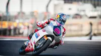 Veda Ega Pratama pada kualifikasi Moto3 Amerika Serikat di Sirkuit Austin hari Sabtu (28/03/2026) malam WIB. (Honda Team Asia)