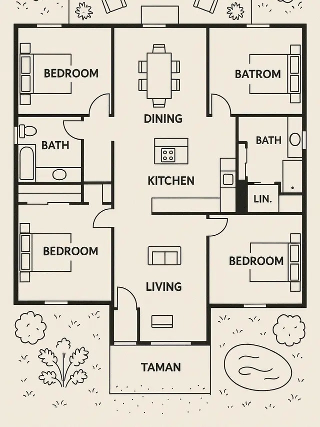 Denah Rumah 4 Kamar (Image by ChatGPT)