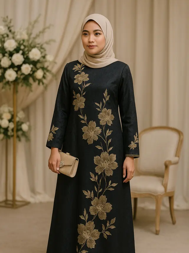 Inspirasi Gamis Berbunga untuk Pesta Pernikahan Islami (Foto: ChatGPT)