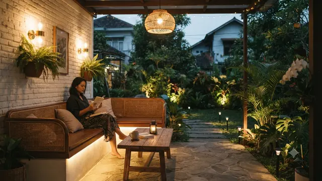 Cara Membuat Teras Terlihat seperti Area Lounge Hotel Model Atur Pencahayaan Agar Nyaman Seperti Hotel