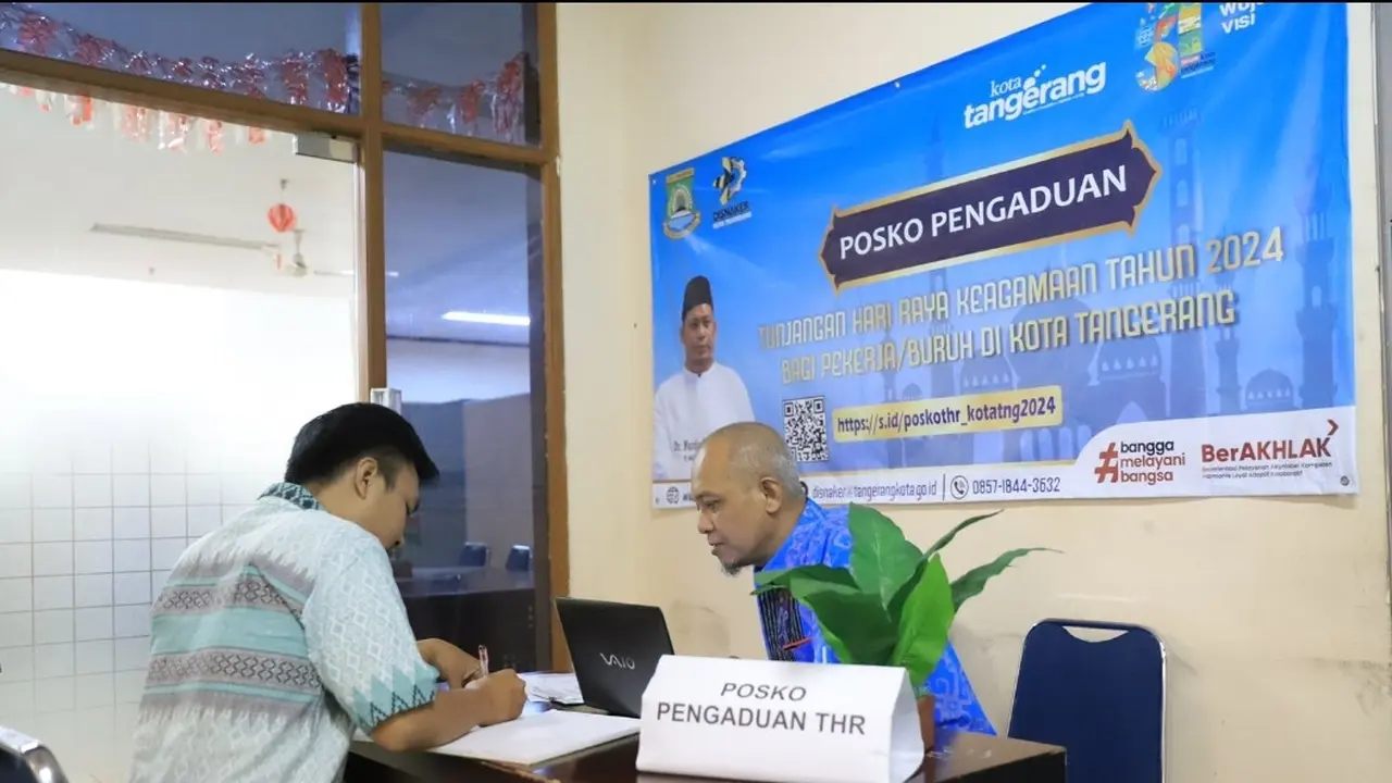 Posko pengaduan Tunjangan Hari Raya (THR) Idul Fitri 2024 Dinas Ketenagakerjaan (Disnaker) Kota Tangerang.