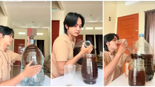Viral Aksi Pria Minum Kopi Satu Galon, Netizen Khawatir dengan Lambungnya -  Hot Liputan6.com
