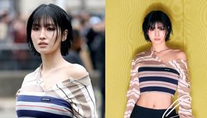 Potret Cantik Momo TWICE Pamer Perut Rata di Paris Fashion Week (credit: instagram/sobrikorea)