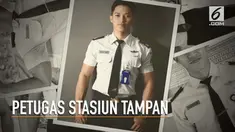 Seorang petugas PT KAI mencuri perhatian karena berparas menawan dan memiliki badan kekar.