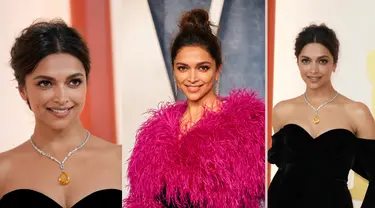 Foto kolase Deepika Padukone saat menghadiri acara Academy Awards ke-95 di Teater Dolby di Los Angeles pada hari Minggu, 12 Maret 2023. Deepika Padukone tahun ini berangkat ke Academy Awards sebagai salah satu presenter. Ia adalah satu-satunya presenter dari India tahun ini di Piala Oscar. (AP Photo/AFP Photo)