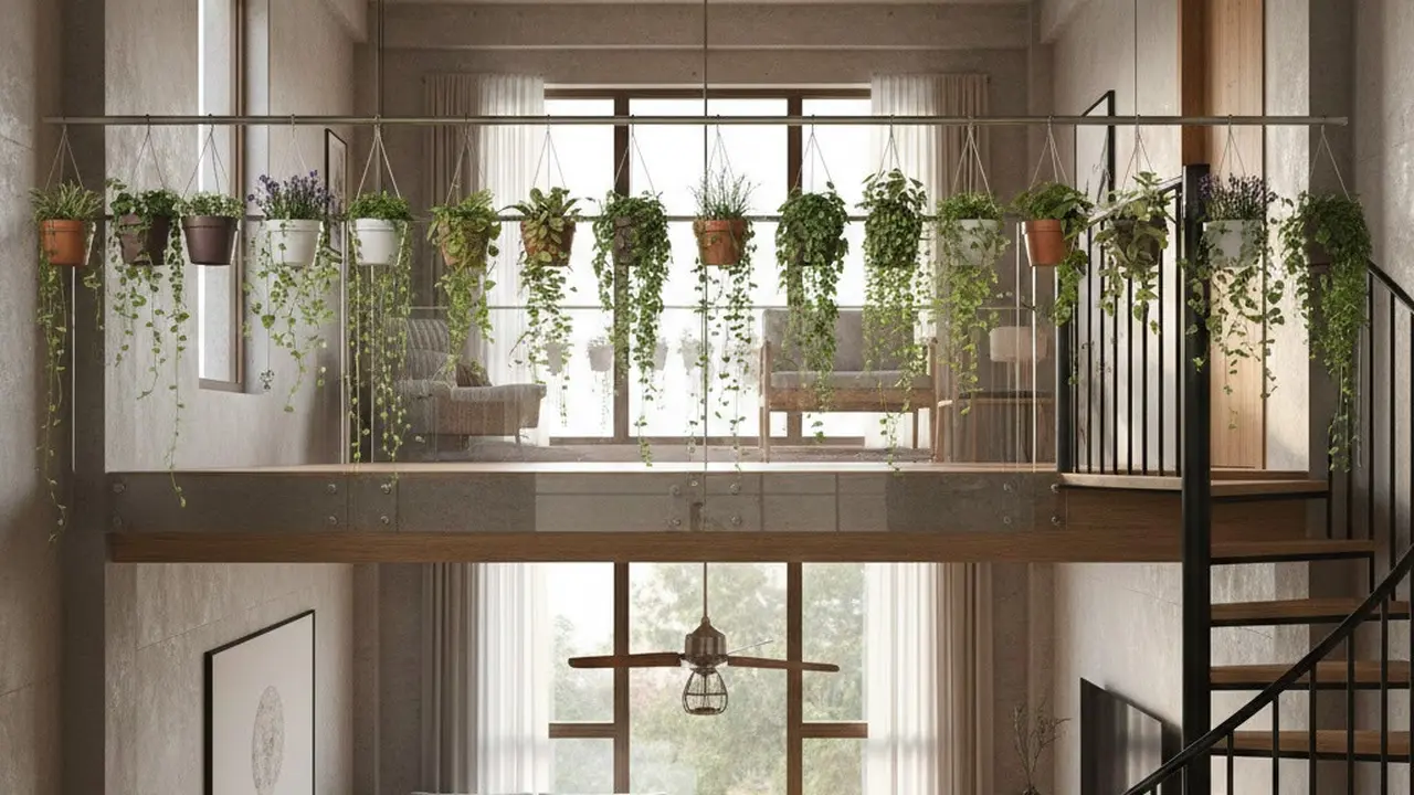 Taman Gantung di Railing Mezzanine (Gemini AI)
