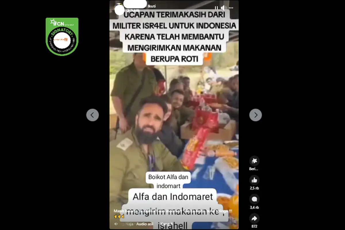 Tangkapan layar klaim video Alfamart dan Indomaret mengirimkan makanan ke militer Israel