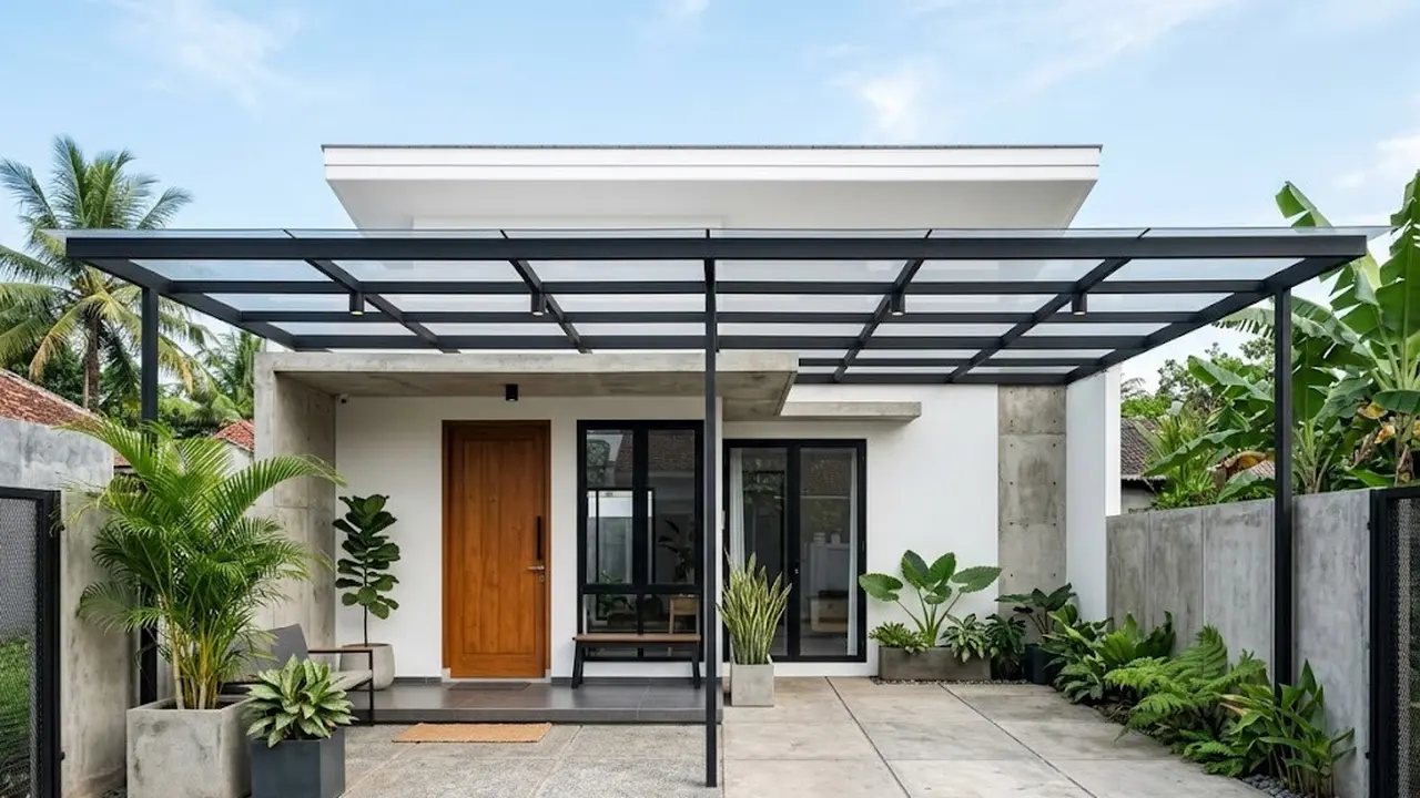 Model Carport Industrial dengan Atap Transparan Bikin Rumah Terang
