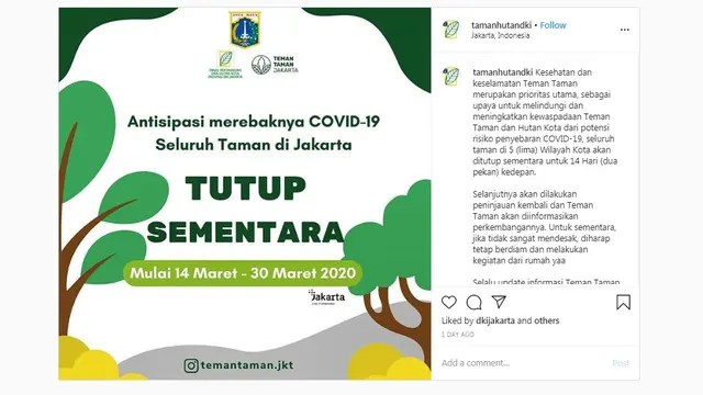 Penutupan Sementara Seluruh Taman di Jakarta