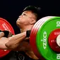 Sedangkan pada clean and jerk, Rahmat Abdullah menorehkan angkatan terbaik 201 kg pada sabor angkat besi Asian Games 2023. (Ishara S.KODIKARA / AFP)