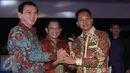 Ki-ka: Gubernur DKI Jakarta, Basuki Tjahaja Purnama,  Mantan Kalpoda Metro Jaya, Irjen Pol Tito Karnavian dan Kalpoda Metro Jaya, Irjen Pol Moechgiyarto saat acara Pisah Sambut Kapolda Metro Jaya, Jakarta, Senin (21/3). (Liputan6.com/Herman Zakharia)