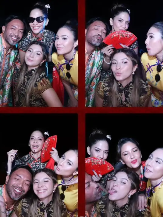Wulan Guritno dan Shalom Razade terlihat serasi mengenankan cheongsam dress dengan motif berbeda. [@wulanguritno]