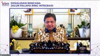 Menteri Koordinator Bidang Perekonomian Airlangga Hartarto saat memberikan keynote speech di acara &ldquo;Sosialisasi Rencana Jalur Palapa Ring Integrasi kepada 14 Kepala Dinas Provinsi&rdquo;, di Jakarta, Senin (31/10/2022). (Dok Kemenko Perekonomian)