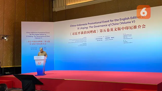 Kedutaan Besar China di Indonesia menggelar peluncuran buku Xi Jinping: The Governance of China (Volume V) edisi bahasa Inggris di Hotel Mulia Senayan, Jakarta, Selasa (28/4/2026). (Dok. Liputan6.com/Teddy Tri Setio Berty)