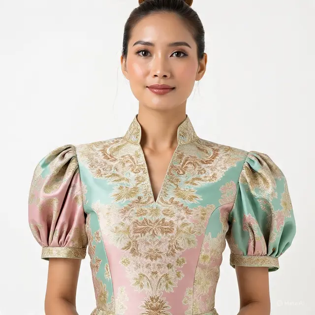 Model Dress Batik Lengan Puff Brokat Elegan