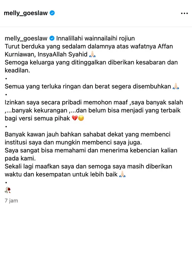 Unggahan Melly Goeslaw. (Foto: Dok. Instagram @melly_goeslaw)