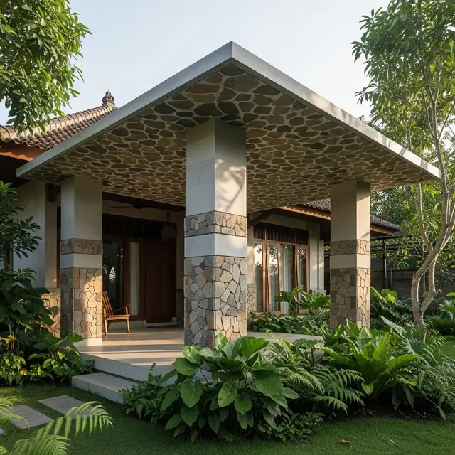 Kanopi Dak Beton Minimalis Lapis Batu Alam (Gemini AI)