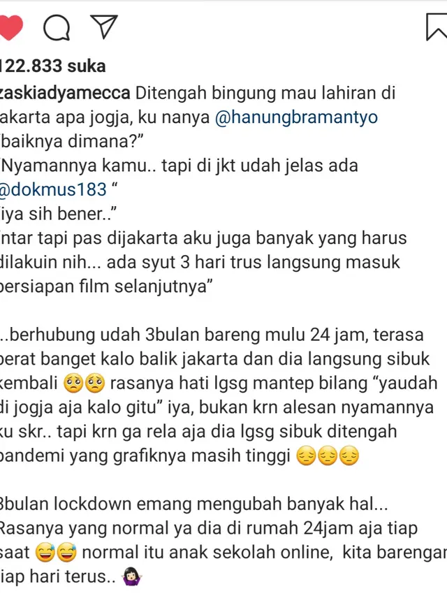Unggahan Zaskia Adya Mecca. (Foto: Instagram @zaskiaadyamecca)