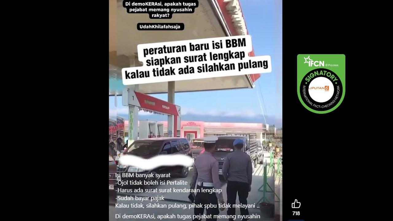 Tangkapan layar klaim video berisi narasi ojek online (ojol) tidak boleh isi Pertalite.