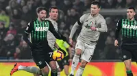 Cristiano Ronaldo mencetak satu gol saat mengalahkan Sassuolo dalam laga lanjutan Serie A di Stadion Mapei, Senin (11/2/2019) dini hari WIB. (Miguel MEDINA / AFP)