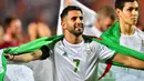 Riyad Mahrez. Pemain sayap Aljazair yang sedang menjalani musim ke-4 bersama Manchester City ini adalah kapten tim saat Aljazair meraih gelar Piala Afrika 2019. Bersama Timnas Aljazair, ia telah mencetak 26 gol dan 34 assist dari total 70 caps sejak tahun 2014. (AFP/Giuseppe Cacace)