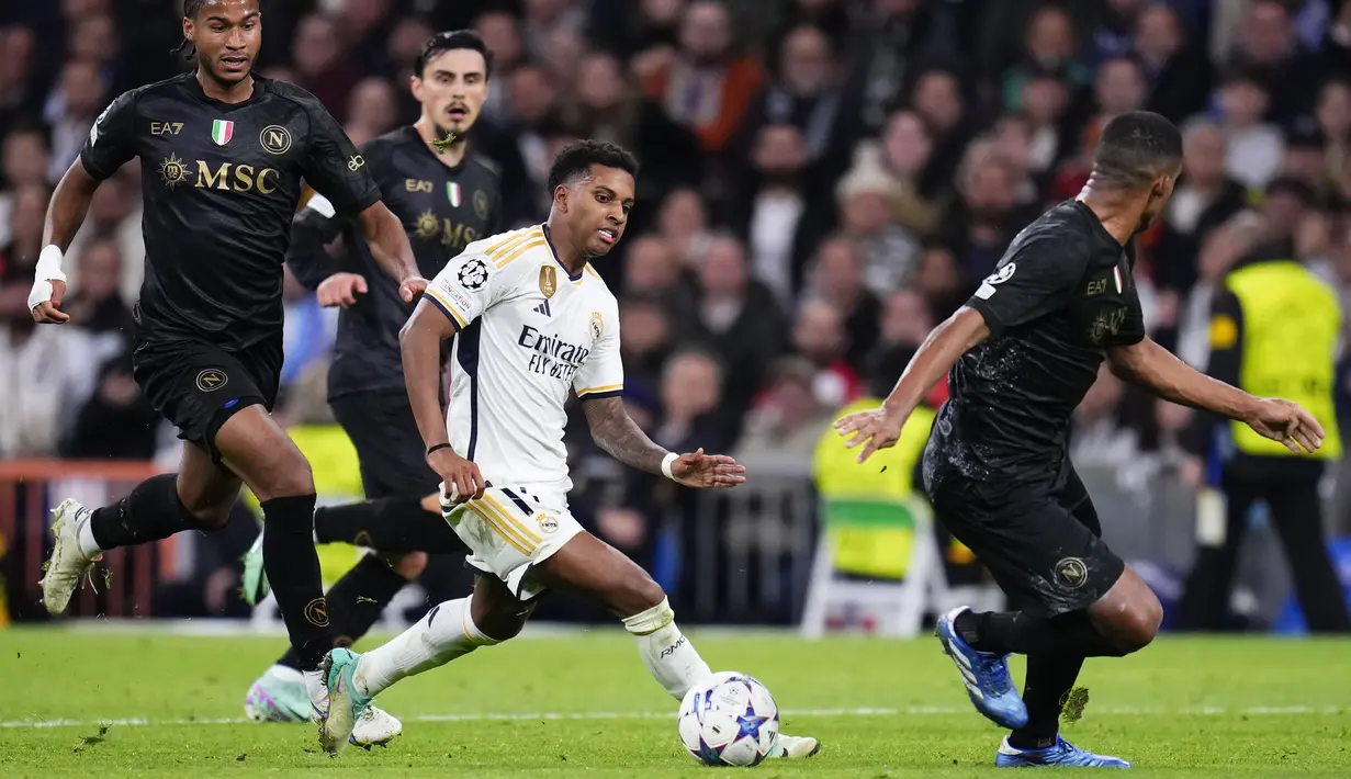 Empat gol Madrid dicetak oleh Rodrygo (11’) dan Jude Bellingham (22’) mencetak gol di babak pertama, kemudian Nicolas Paz (84’) dan Joselu (90+4’) di akhir babak kedua. (AP Photo/Manu Fernandez)