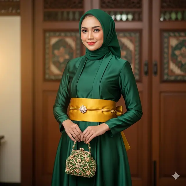 Gamis A-Line dengan Obi Belt (Image by Gemini)
