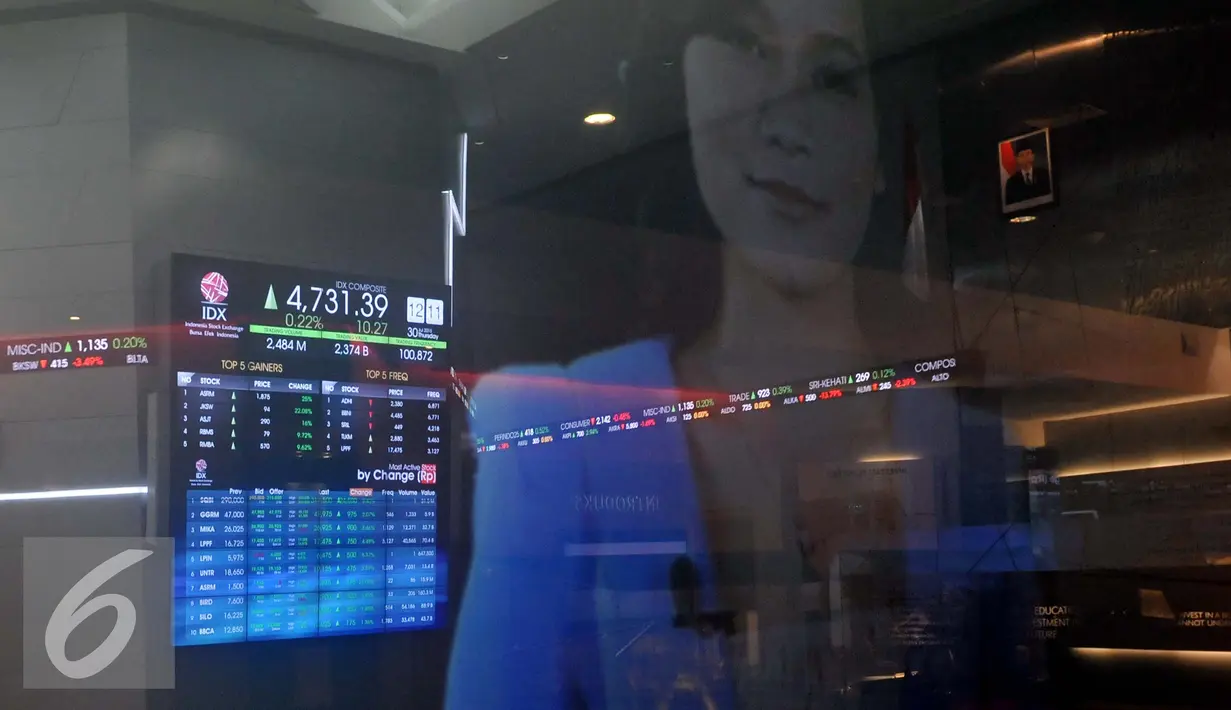 Suasana galeri Bursa Efek Jakarta, Kamis (30/7/2015). Setelah terus melemah, IHSG akhirnya menguat 29,82 poin  atau 0,61 persen) ke level 4.750,31. (Liputan6.com/Johan Tallo)