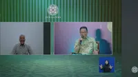 Ganjar Pranowo menyapa Anies Baswedan di acara Dewan Pers, Sabtu malam (10/2/2024). (Foto: Siaran YouTube Dewan Pers Official