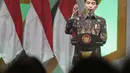 Presiden Joko WIdodo memberikan sambutan ketika menghadiri Harlah ke-46 PPP di kawasan Ancol, Jakarta, Kamis (28/2). harlah ke-46 PPP mengusung tema ‘Membangun Keluarga Membangun Bangsa’. (Liputan6.com/Faizal Fanani)