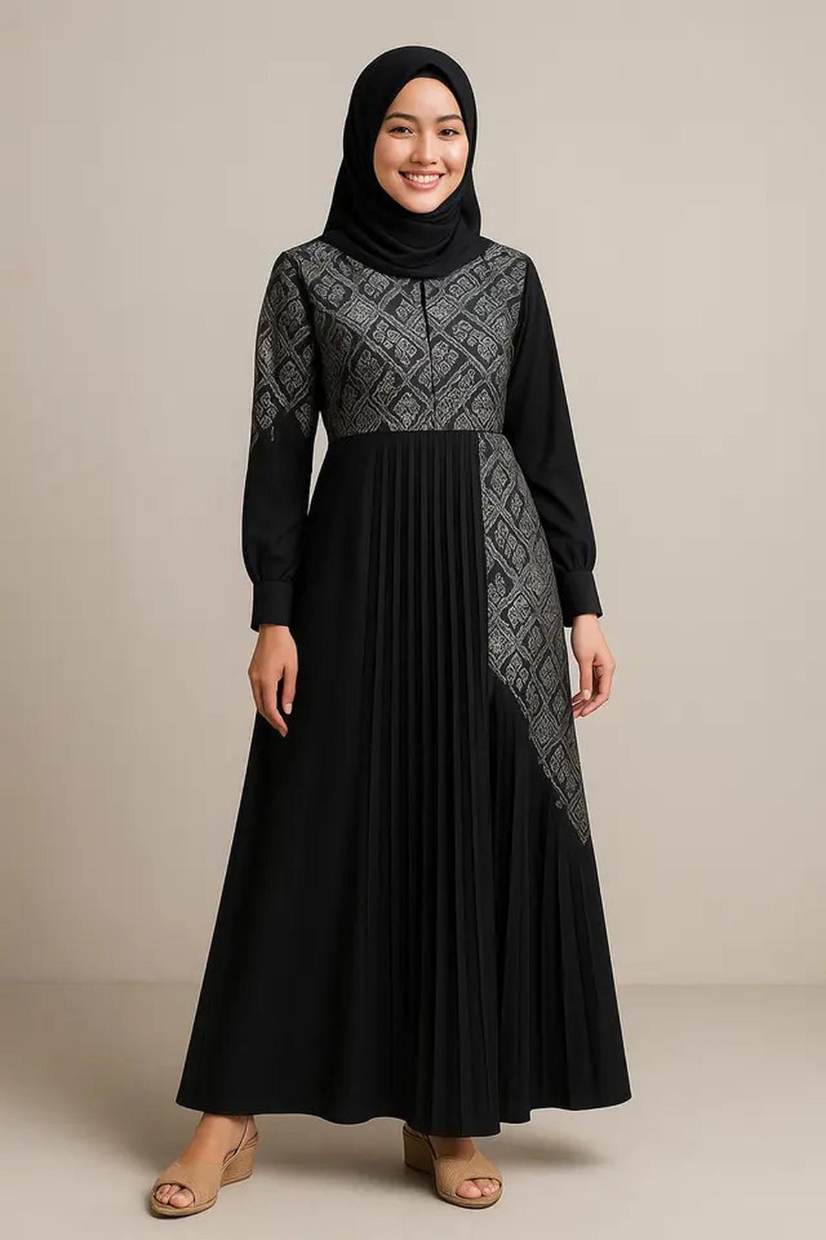10 Model Gamis Batik Kombinasi Hitam Polos dan Silver, Jadi Outfit Kece Selama 2025