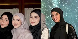 Tasya Farasya turut hadir mengenakan abaya hitam dengan aksen motif keemasan di bagian lengan. Ibu dua anak itu melengkapi gayanya dengan pashmina warna senada. [@tasyafarasya].