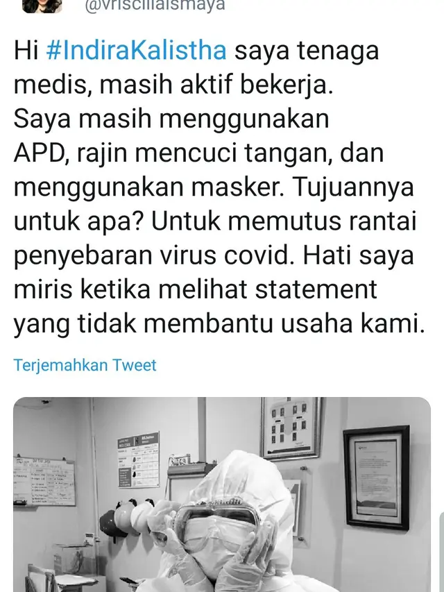 Unggahan @vrisciliaismaya. (Foto: Twitter)