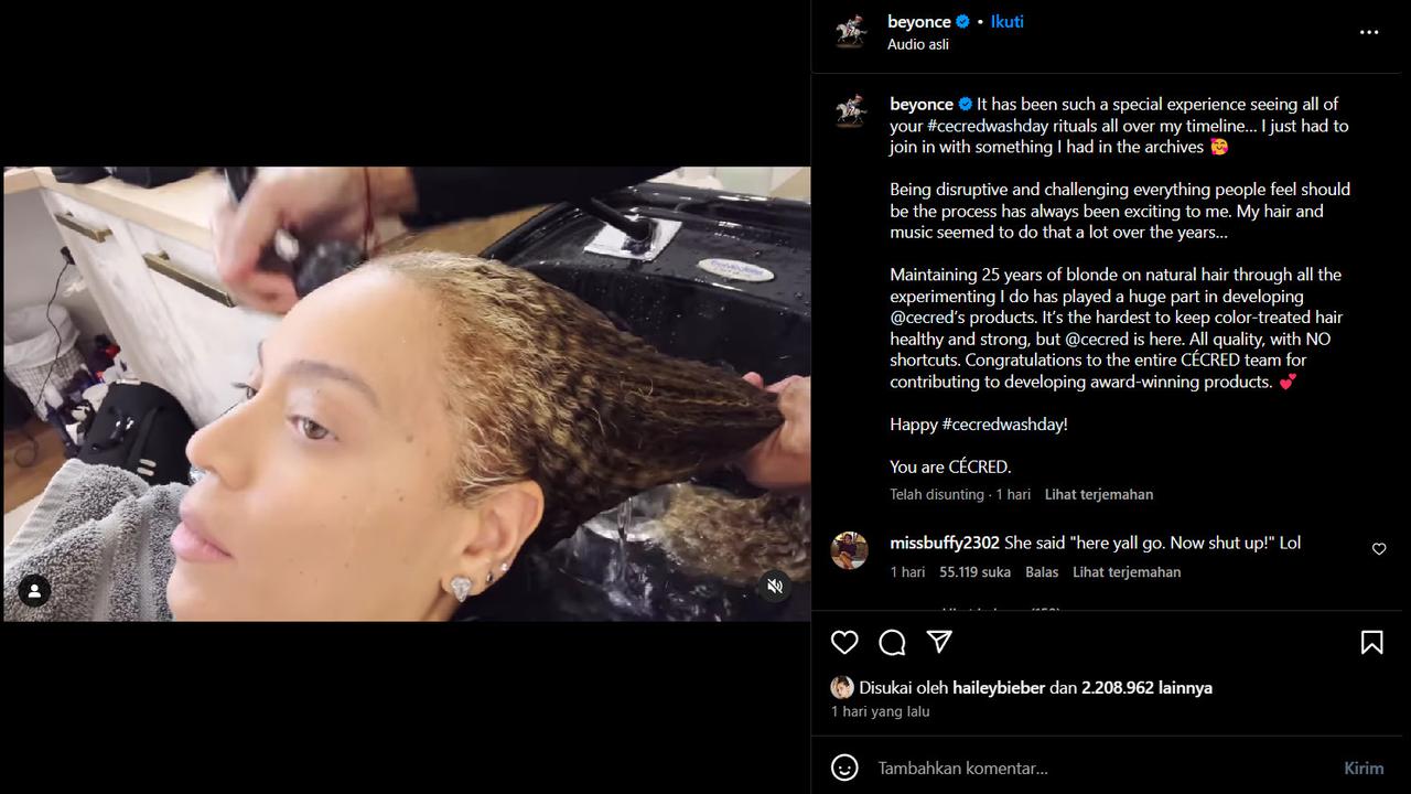 Beyoncé Tampil dengan Rambut Alami, Bantah Stigma Rambut Jelek karena Sering Pakai Wig