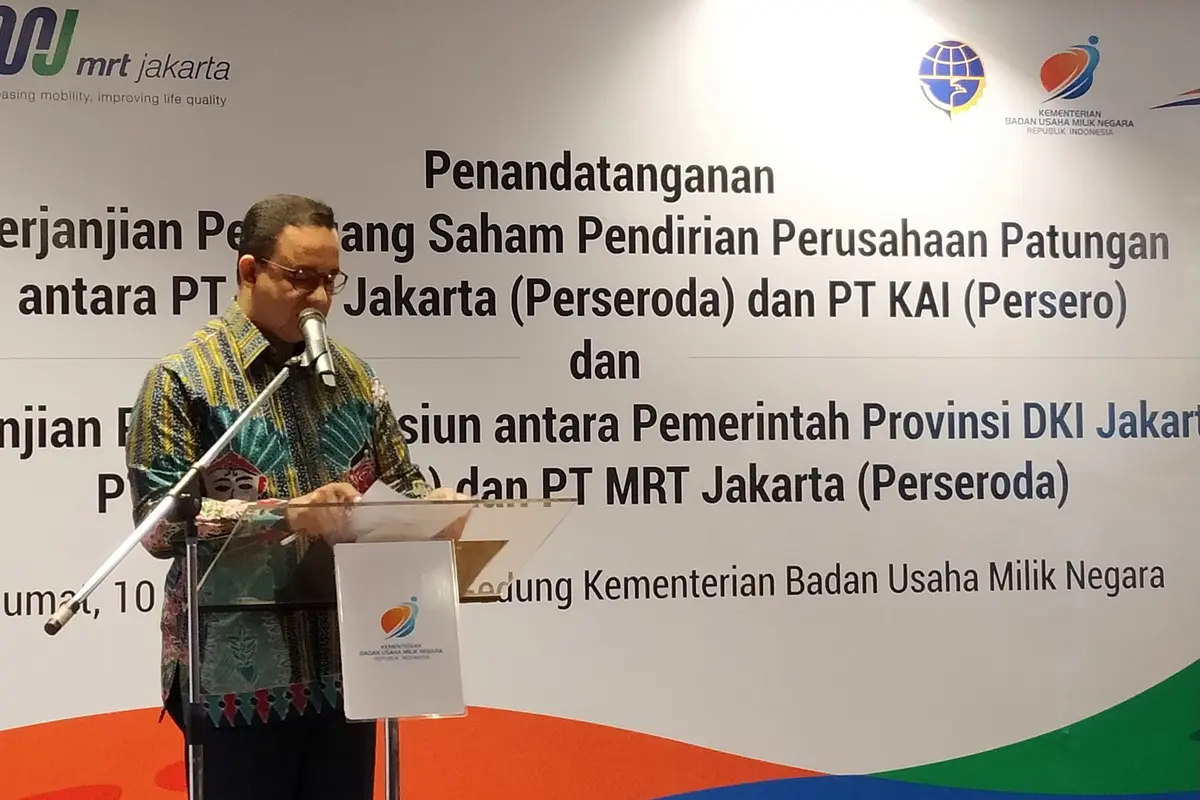 Gubernur DKI Jakarta, Anies Baswedan di Kantor Kementerian BUMN, Jumat (10/1/2020).