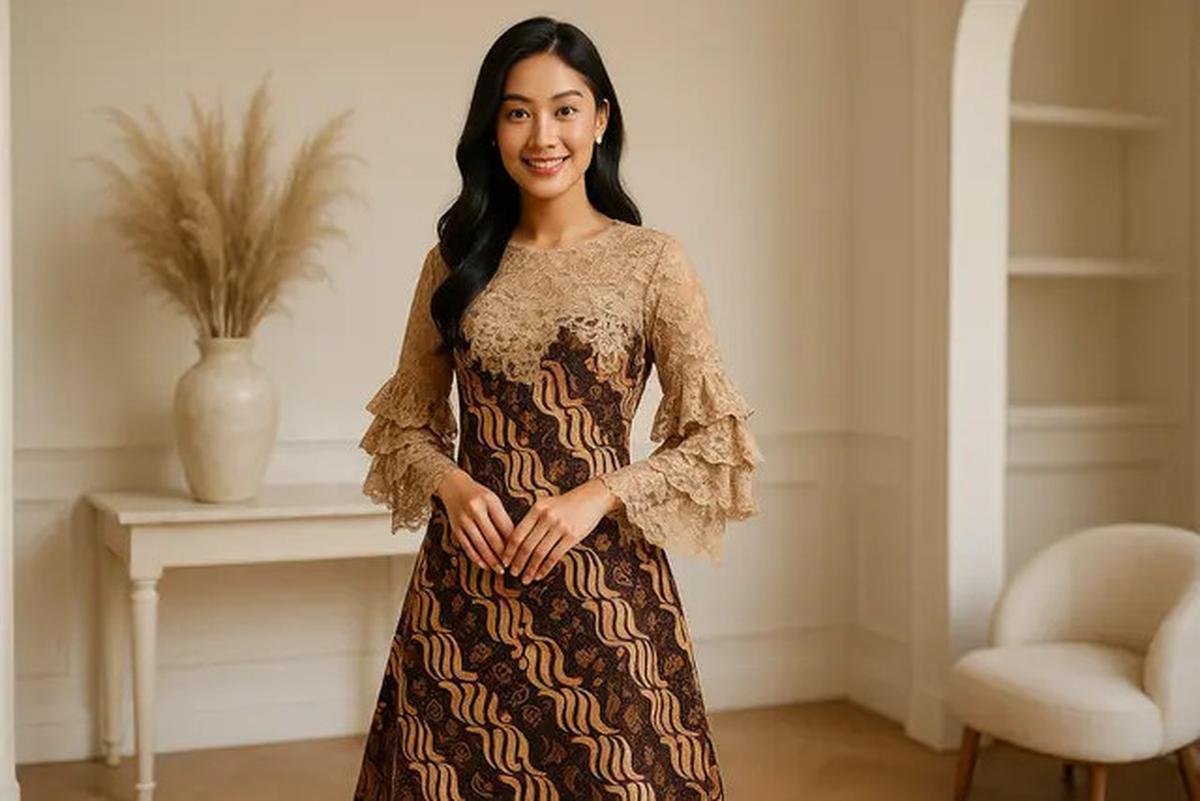 20 Model Dress Batik Kombinasi Brokat Lengan Panjang, Anggun untuk Acara Resmi dan Kondangan