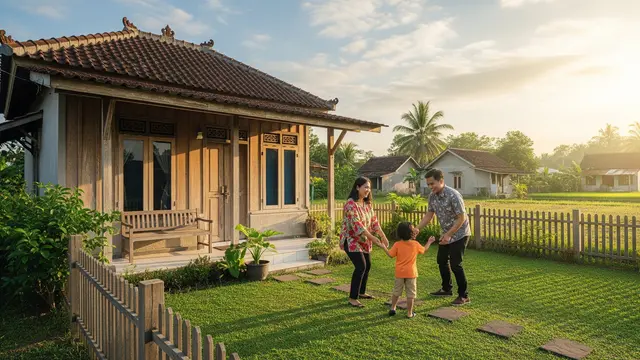 Rumah Kampung dengan Teras dan Pagar Rendah