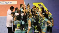 Jakarta Electric PLN menumbangkan juara bertahan Bandung BJB Tandamata dengan skor 3-2 (25-14, 25-17, 23-25, 25-27, 15-12) pada lanjutan PLN Mobile Proliga 2024 di Palembang Sport &amp; Convention Center, Minggu (12/5). (foto: istimewa)