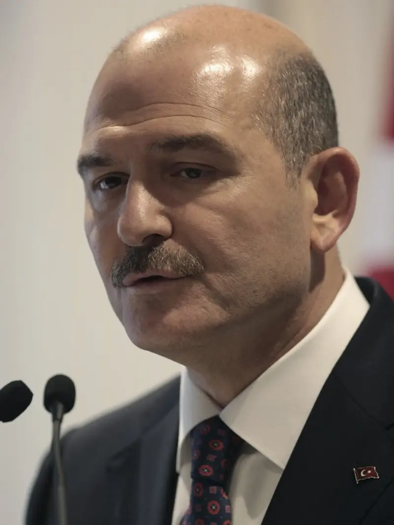 Menteri Dalam Negeri Turki Suleyman Soylu berbicara selama konferensi pers, di Ankara, Turki.