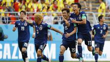 Jepang mencetak sejarah d Piala Dunia sebagai negara Asia pertama yang mampu mengalahkan tim Amerika Selatan setelah menang 2-1 atas Kolombia. (AFP/Jack Guez)