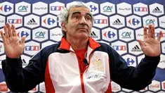 French national football team coach Raymond Domenech gestures during a press conference, on June 14 2008, in Chatel-Saint-Denis. AFP PHOTO / FRANCK FIFE