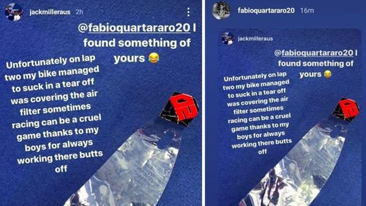 IG story Jack Miller dan Fabio Quartararo saat menunjukkan tearoff visor helm