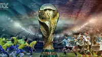 Ilustrasi persaingan Brasil dan Argentina berebut trofi juara di panggung Piala Dunia 2018. (Bola.net)