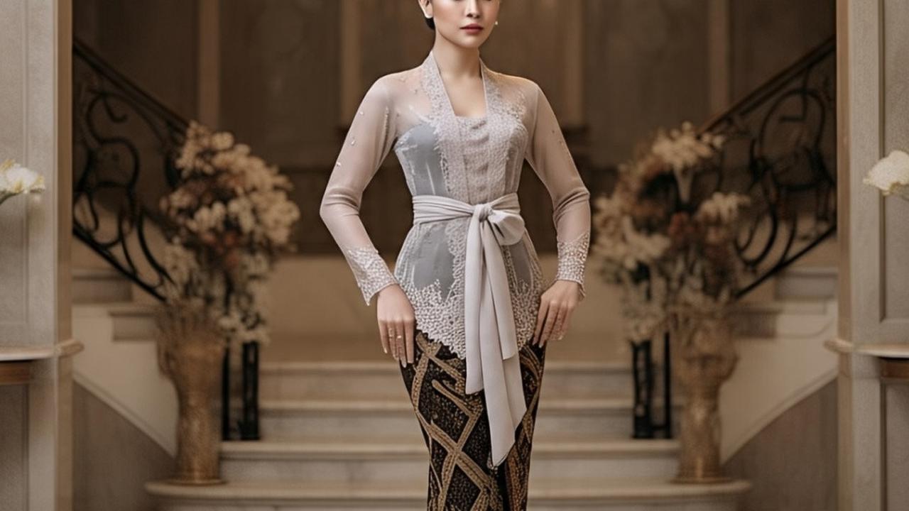 Model Kebaya Panjang dengan Selendang Ikat Samping Pinggang